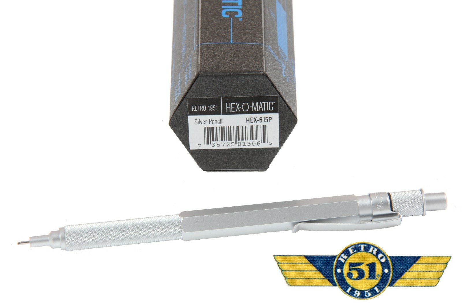 Retro 51 / Hex-o-matic Series Silver 7mm Lead Pencil #HEX-615P