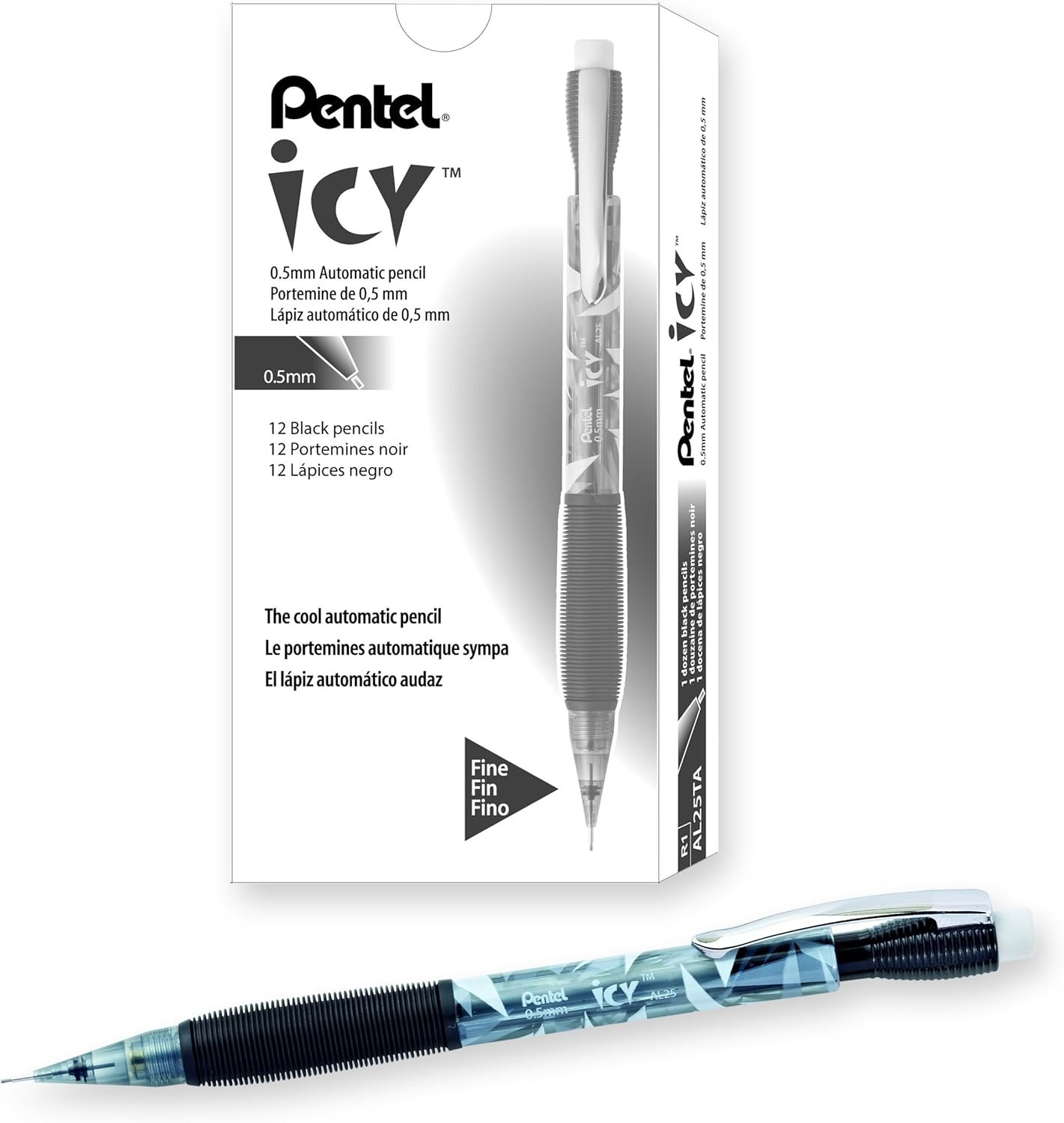 NEW Pentel 12-PACK Icy 0.5MM Automatic Pencil Smoky Gray Grey Pencils AL25TA