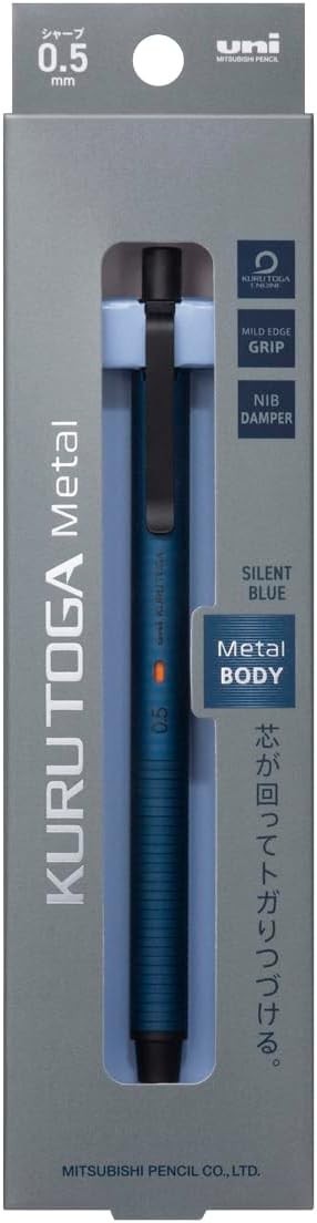 Uni KuruToga Metal 0.5mm Mechanical Pencil M5-KH Gray Blue Black Set of 3 New