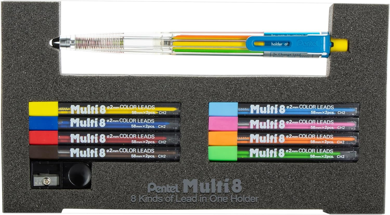 8 Color Automatic Pencil Box Set, Assorted Accent Clip Colors, 8 Color Lead Refi