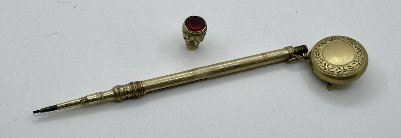 Victorian Telescoping Mechanical Pencil, Floral Repoussé, Retractable Chain