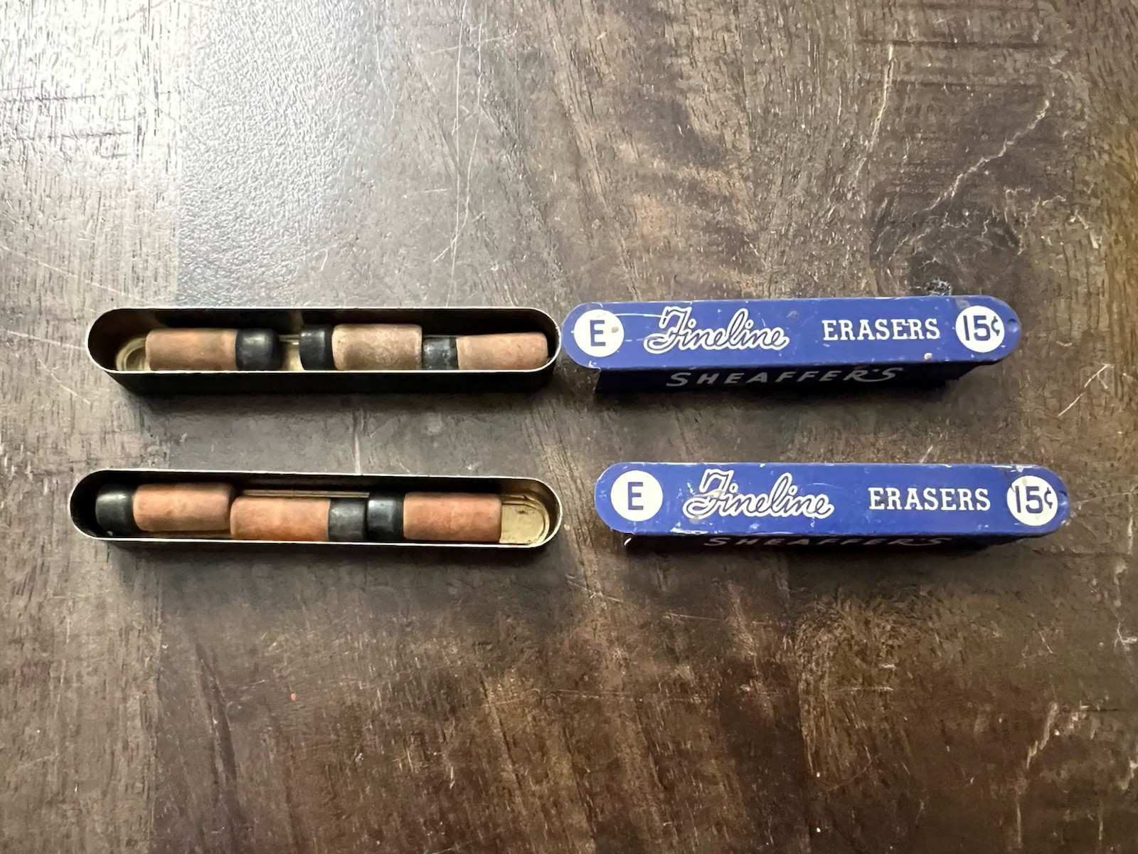 Vintage Sheaffer Fineline E Mechanical Pencil Erasers in Original Metal Tin USA