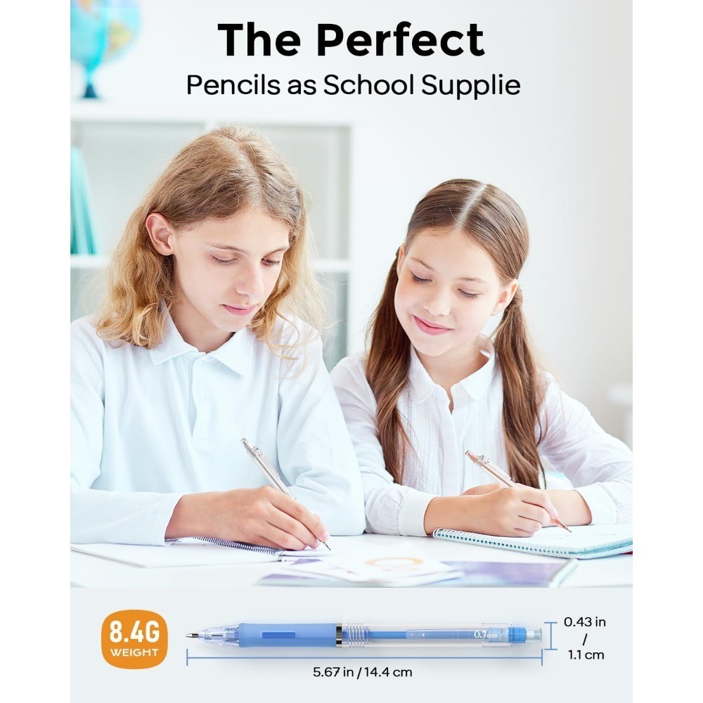 23PCS Pastel Mechanical Pencil 0.5 & 0.7 mm with Case for School, with 12 tubes