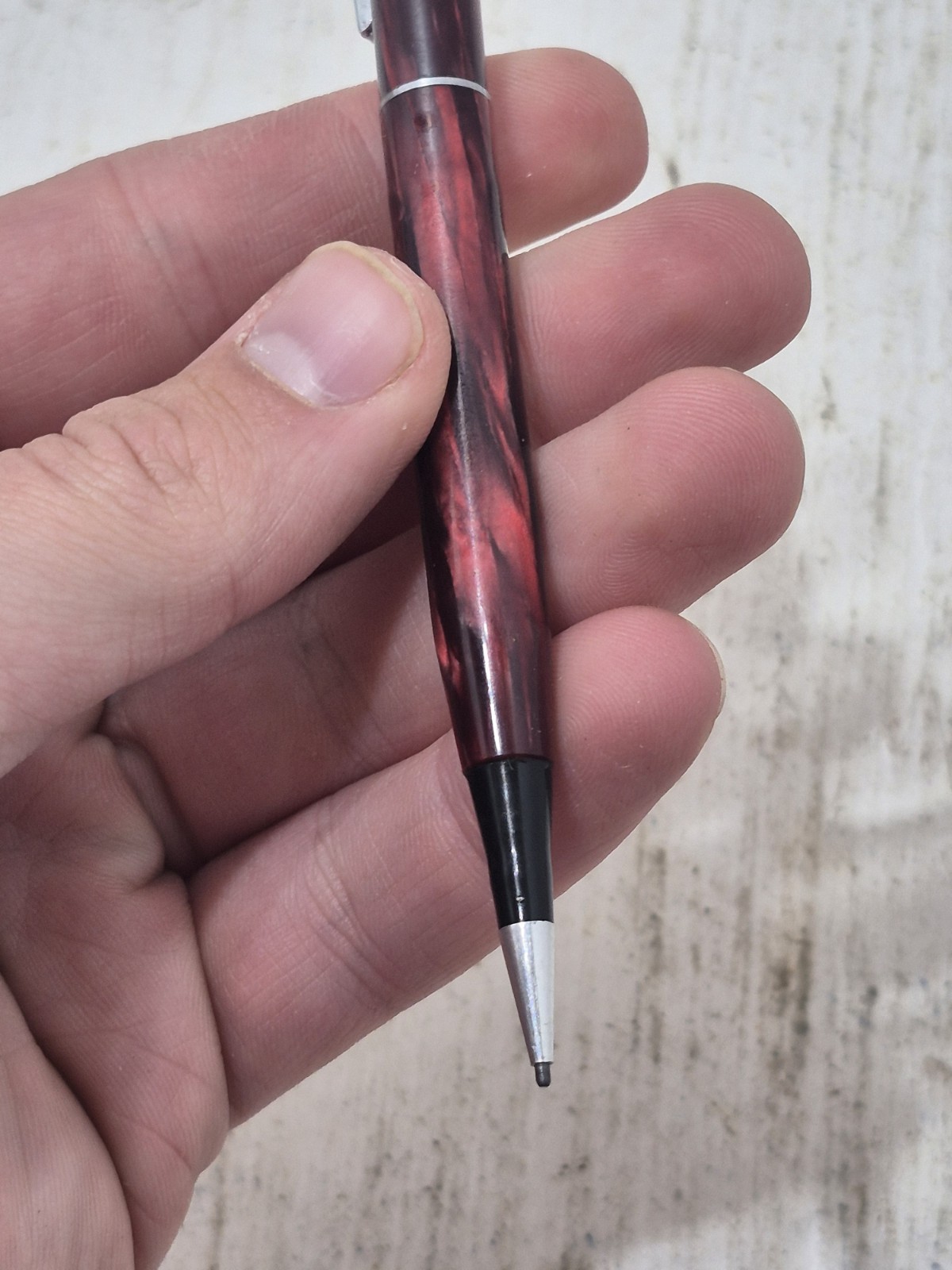 Vintage Mechanical Pencil Plastic Marbled Body Swirl Red Crimson & Black