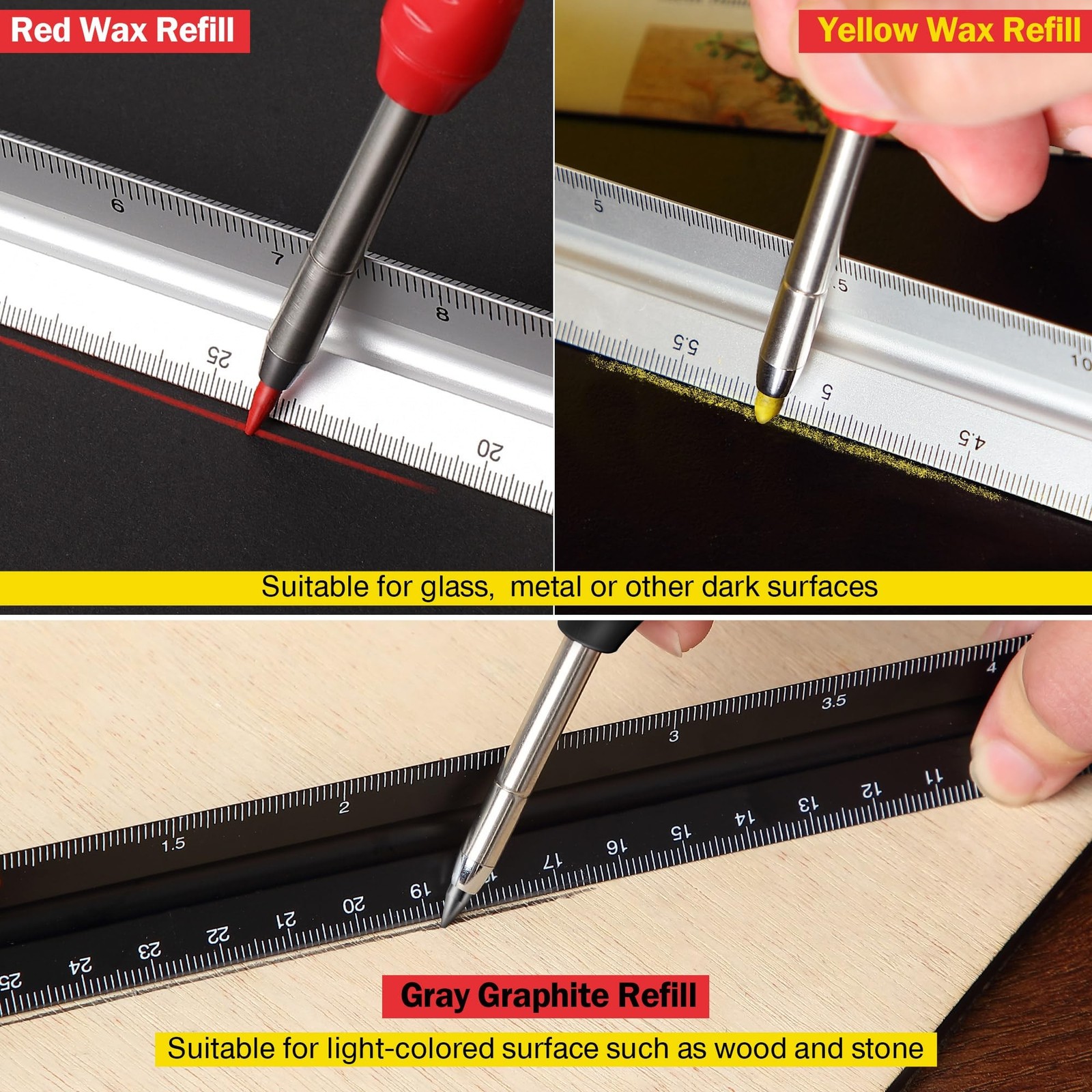 Hiboom 2 Pack Solid Carpenter Pencil with 14 Refill Long Nosed Deep Hole