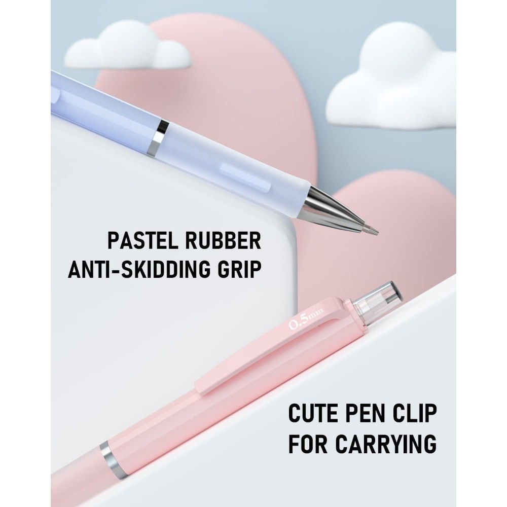 3PCS Pastel Mechanical Pencil Set, 0.5 Mechanical Pencils with 6 Tube HB Lead