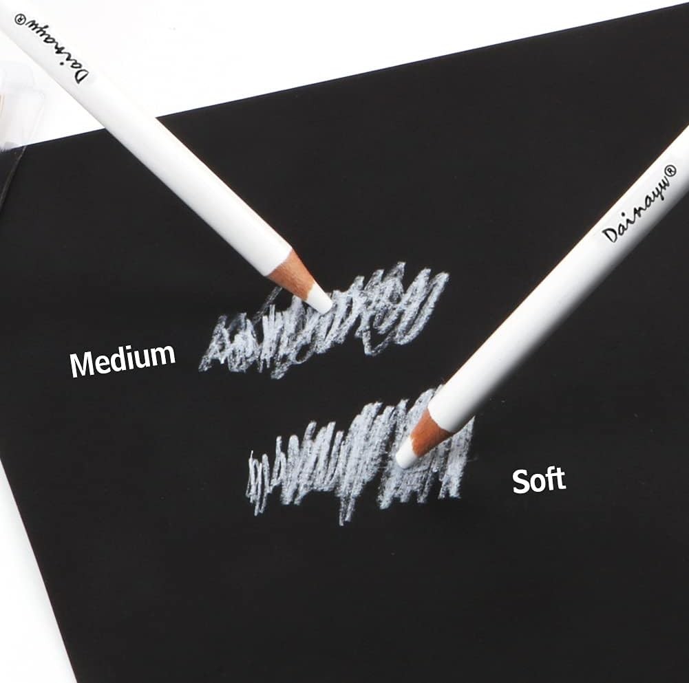 dainayw 6 Pcs White Charcoal Pencils Drawing Set, 1 Count (Pack of 6),