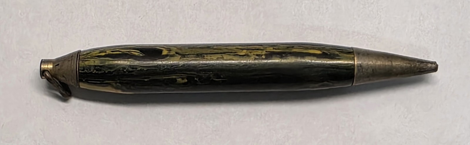 Celluloid Golf Pencil Mini Mechanical Marbled Green / Yellow Gold Trim