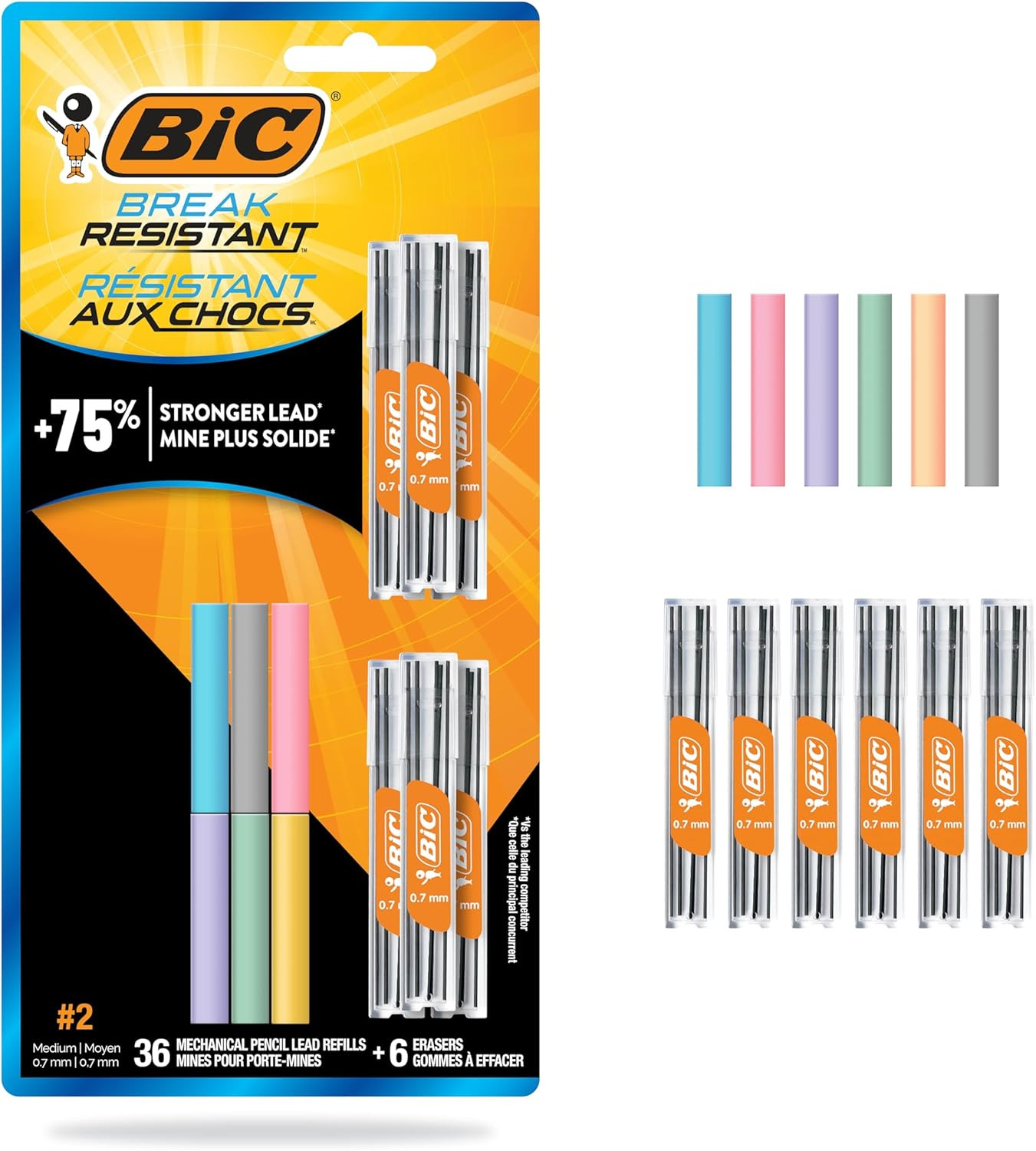 BIC Break Resistant Mechanical Pencils Shock Absorbing Jumbo Eraser 12 Pack