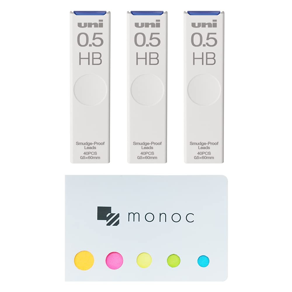3 Pack Uni Pencil Lead SmudgeProof 0.5mm HB 120 PCS With Sticky Note Japan