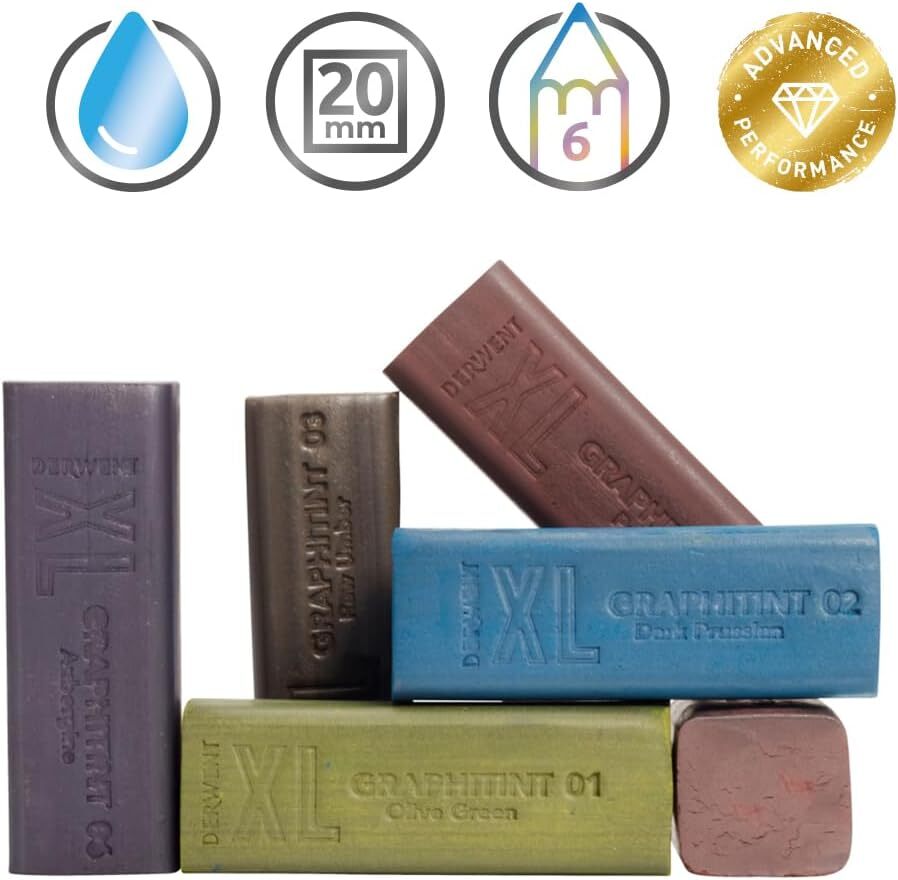 Derwent Graphitint XL Blocks 6 Tin, Set of 6, 60mm Assorted Colors