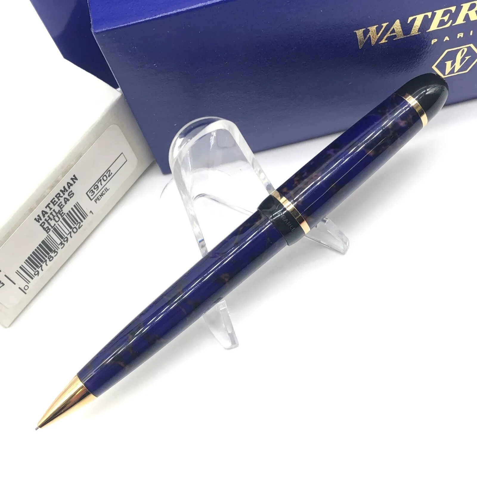 Waterman Phileas 0.5 Pencil Blue Marble & Gold Trim New In Original Box 39702