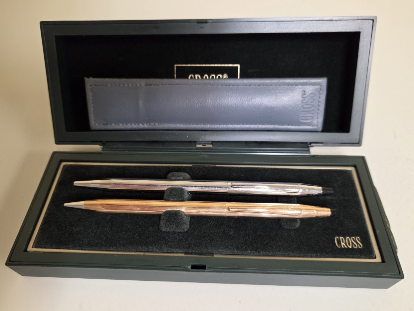 Vintage Cross Classic Century 14K Gold Pencil, Chrome Ballpoint Pen W/ Case, Box