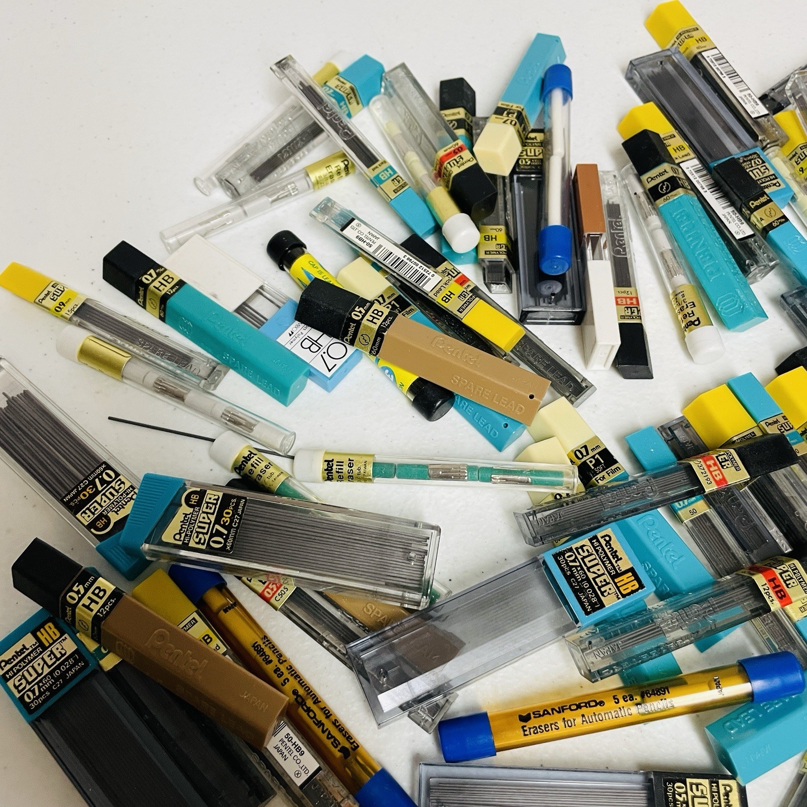 Huge Lot Pencil Leads Refill Hi Polymer Pentel & Erasers Super Mixed