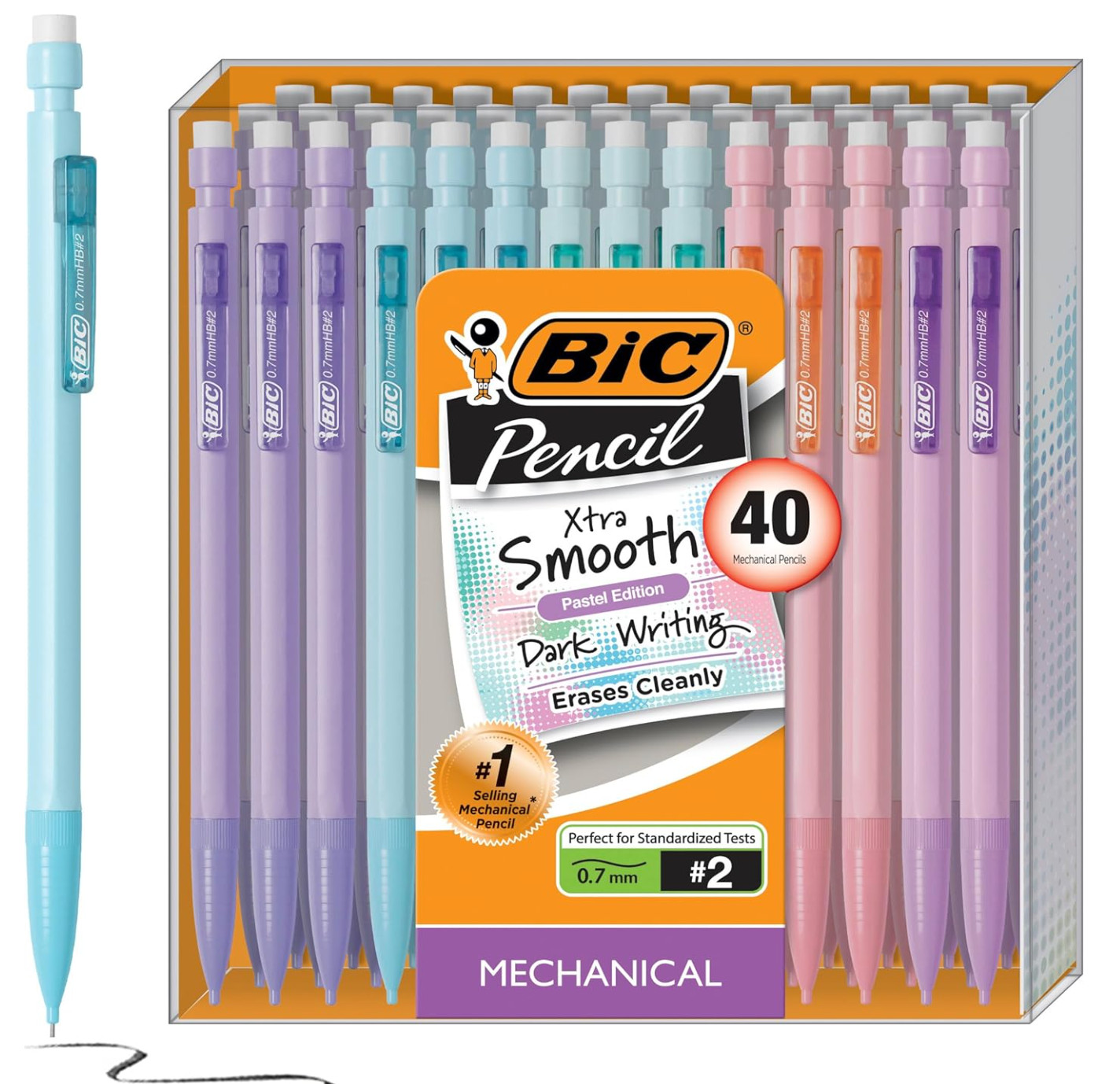 BIC Xtra-Smooth Pastel Mechanical Pencils with Erasers, Medium Point (0.7Mm), 40