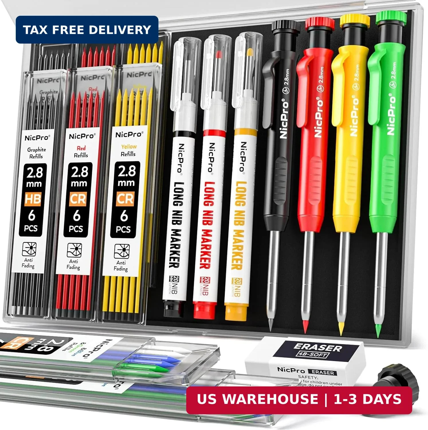 Nicpro 4 Pack Carpenter Pencils with Sharpener, Construction Mechanical Pencil S