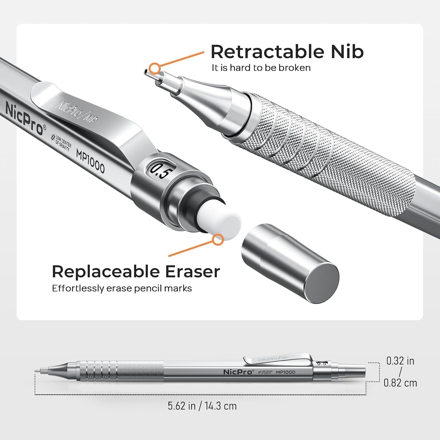 Nicpro 4 PCS Metal Mechanical Pencil Set 0.5 0.7mm with Case