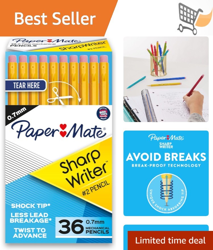Mechanical Pencils 0.7mm Yellow Pack of 36 Twistable Break Resistant for School