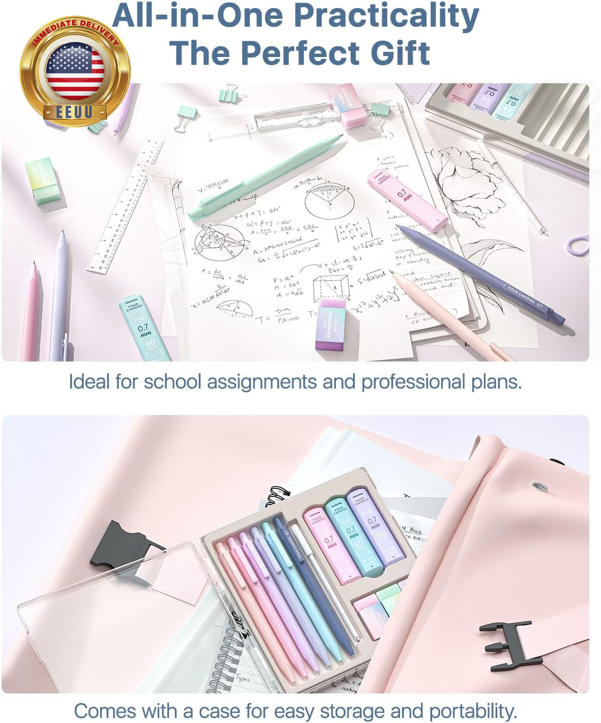 6PCS Aesthetic Mechanical Pencil Set 0.9Mm with 360 HB/2B Leads, 12 Erasers – Cu