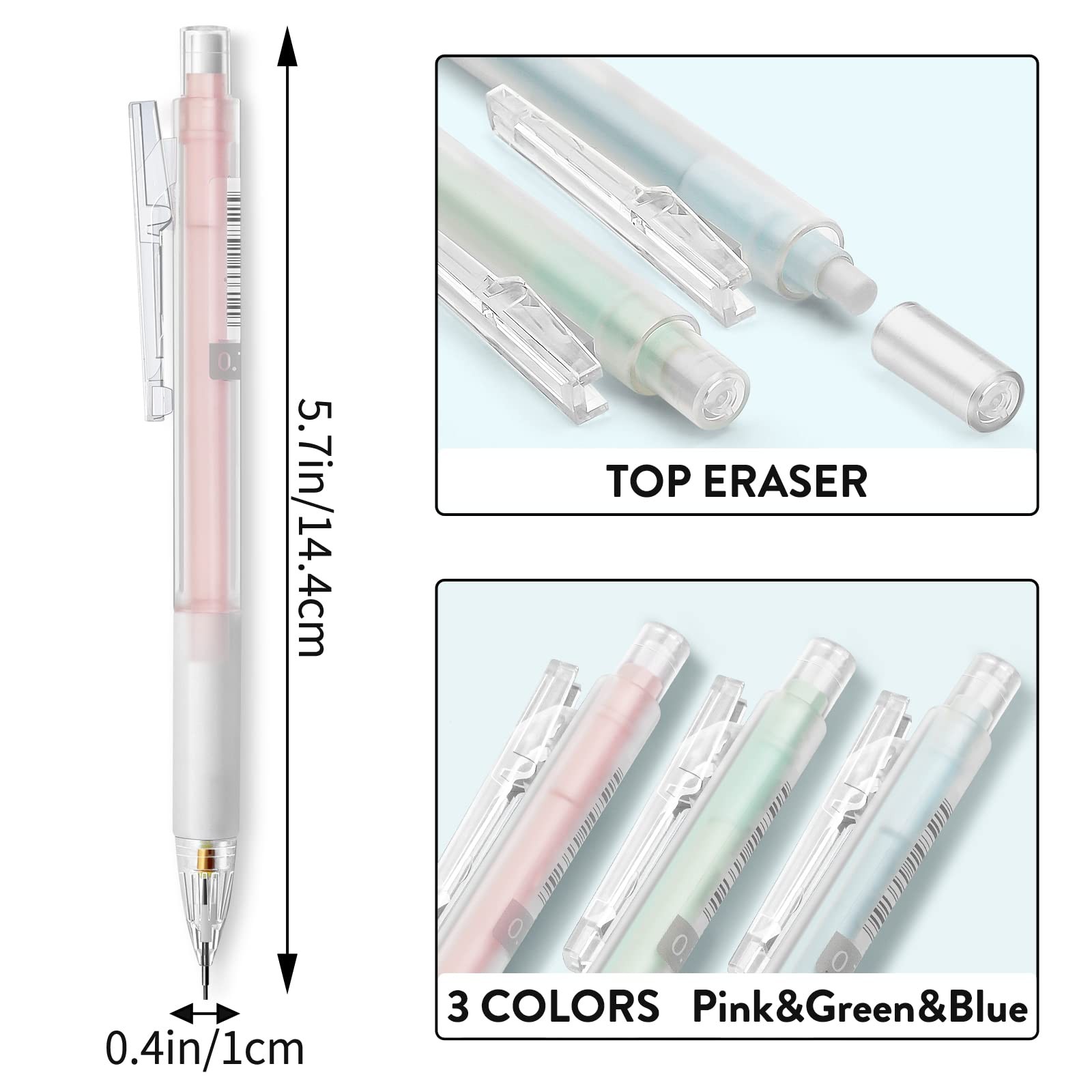 Four Candies Mechanical Pencils – 3PCS Pastel Colourful-0.5MM, Clear