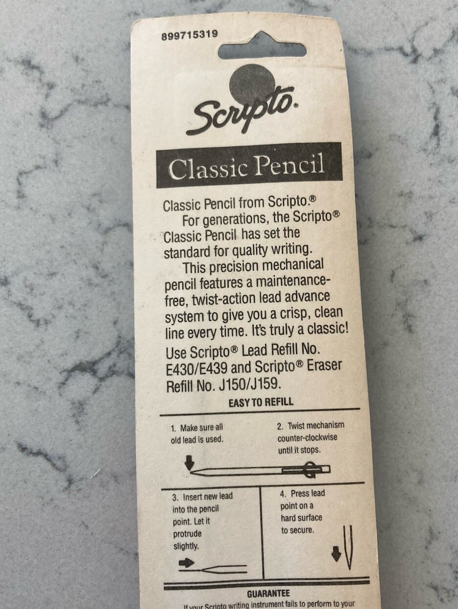 VINTAGE SCRIPTO Clasic Mechanical Twist Pencil Long Lead Clear Black 1991 1.1mm