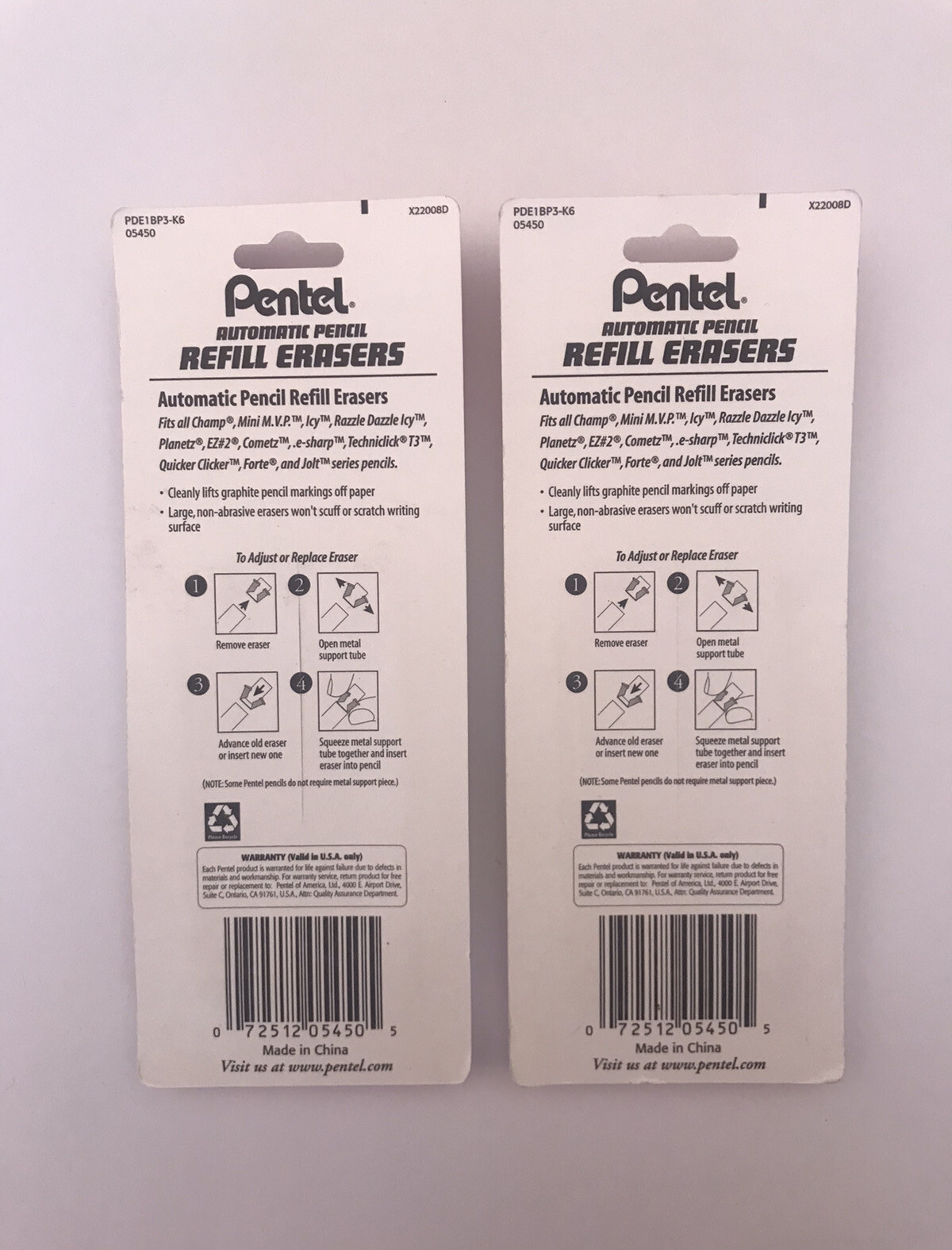PENTEL Automatic Pencil Refill Erasers (6 Tubes)