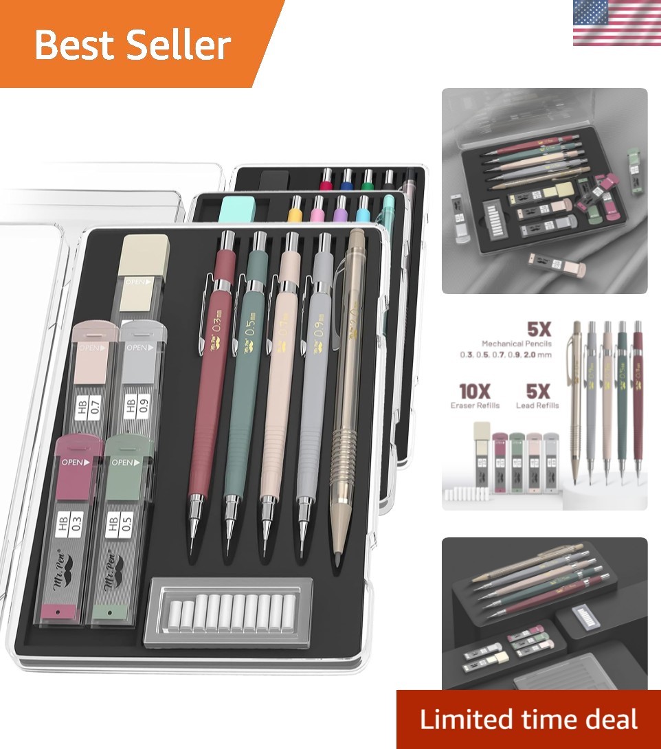 Mechanical Pencil Set with Leads and Eraser Refills, 5 Sizes – 0.3, 0.5, 0.7,…