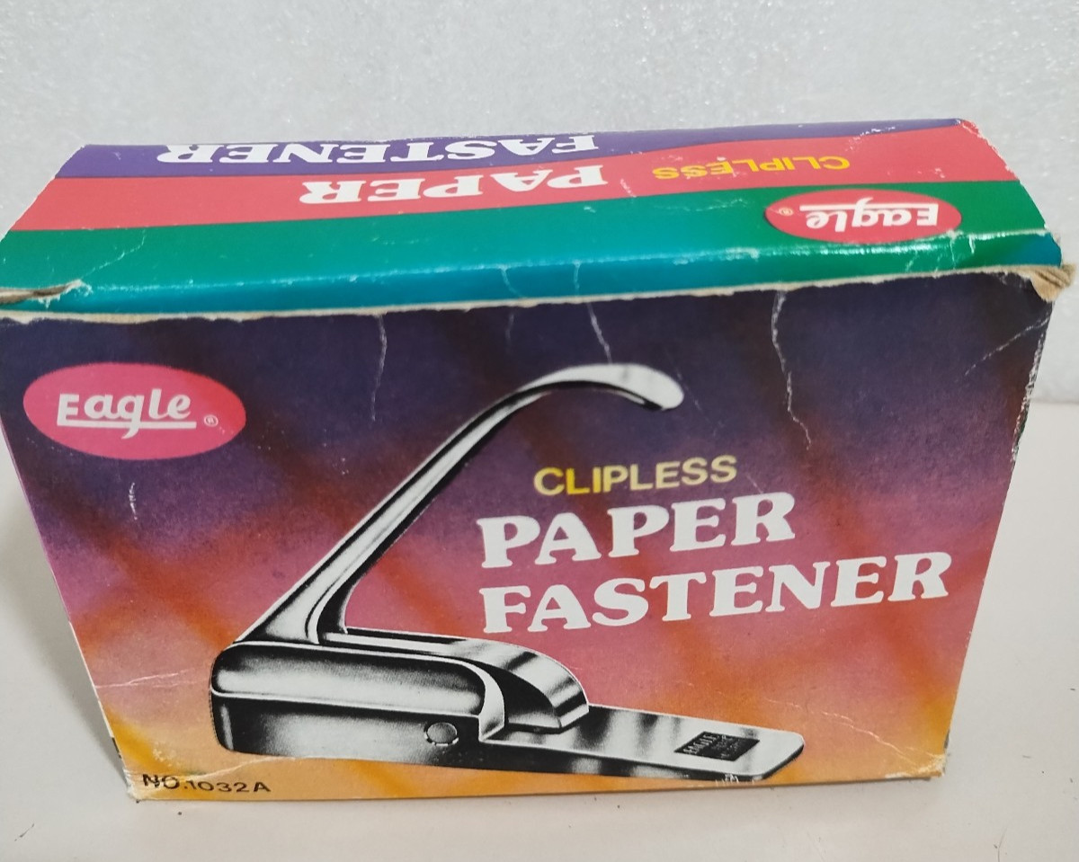 Vtg Chrome Clipless Paper Fastener No 1032A Eagle 5″ Original Box Office Tool