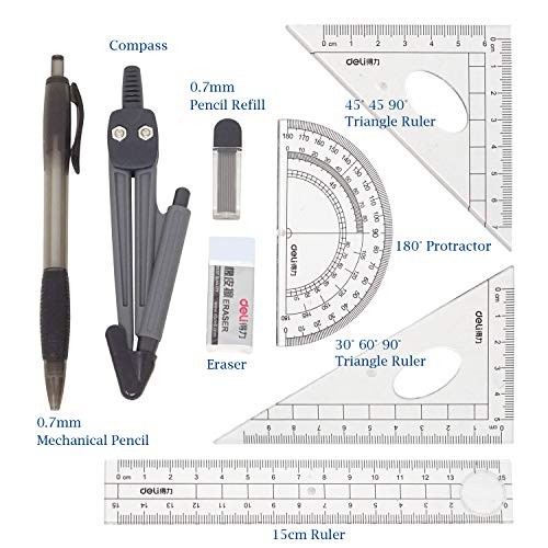 Honbay 8PCS Math Geometry Kit Set for Student and Engineering Drawing –
