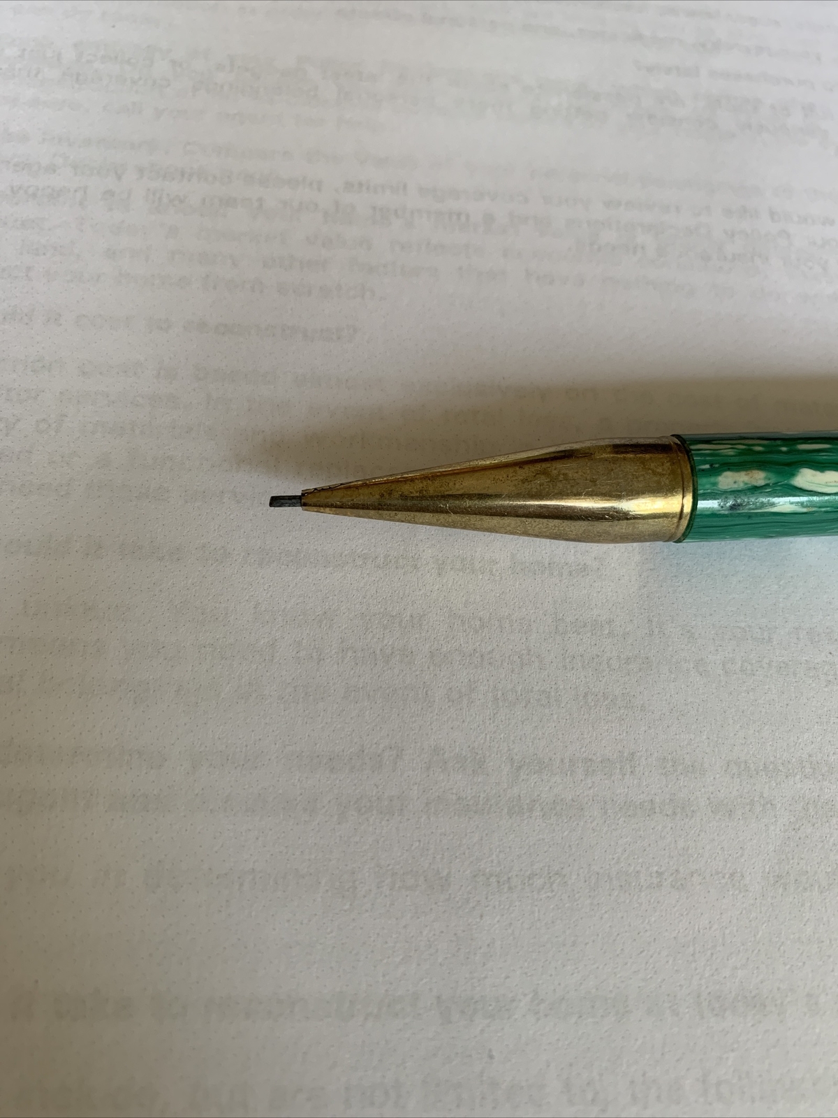 Ambassador Mechanical Pencil 14K Gold Plated Top Swirly Green/White With Lead