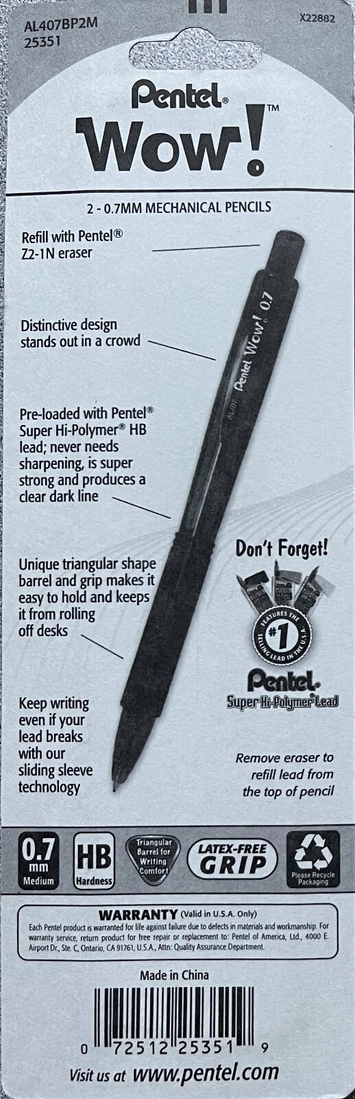 Pentel Wow! Mechanical Pencils 0.7mm; Set of 8 (Four 2-Packs); Assorted Colors