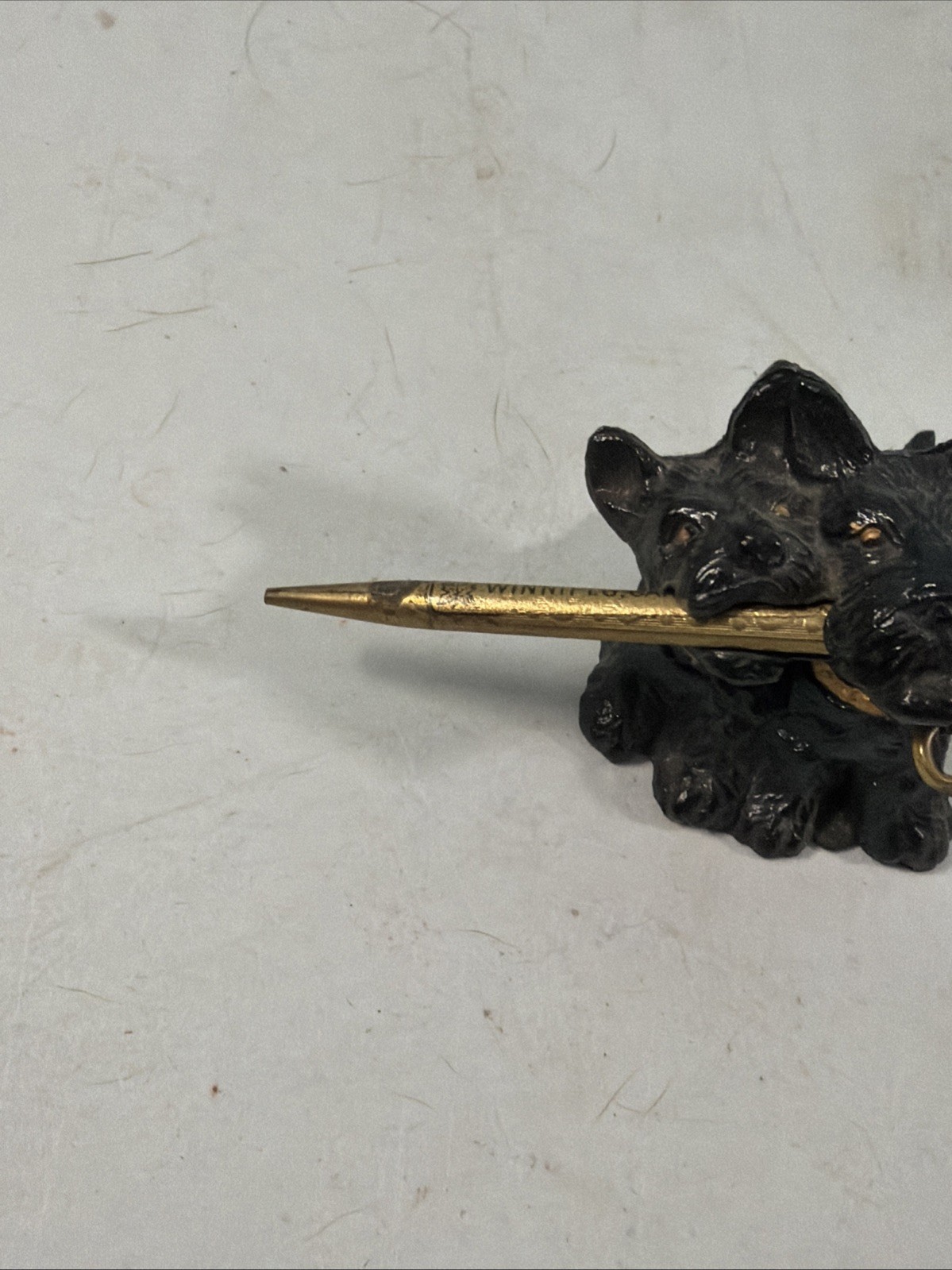 VTG MCM Solid Metal Scottie Dogs Leashed w/Chain Pencil holder Ge3