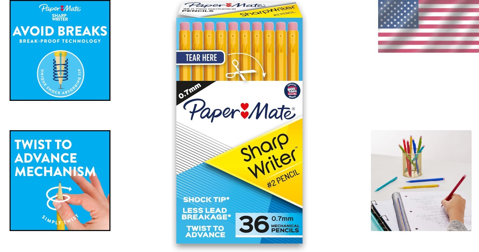 SharpWriter 0.7mm Mechanical Pencils, 36 Count – Uninterrupted Writing in Yellow