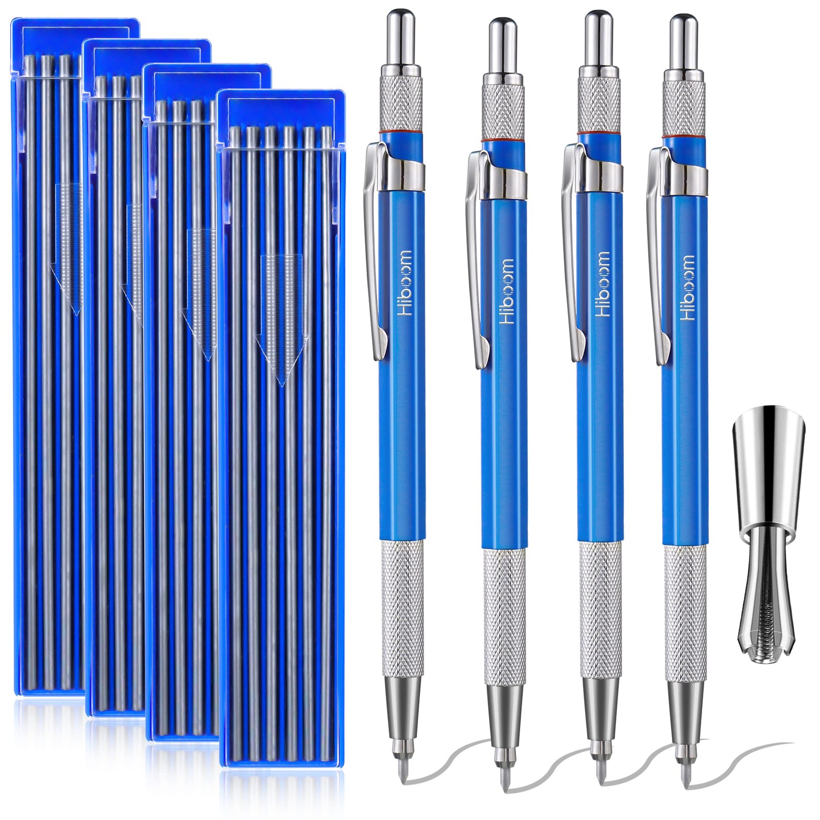 Hiboom 4 Pcs Welders Pencil with 48 Silver Round Refills,