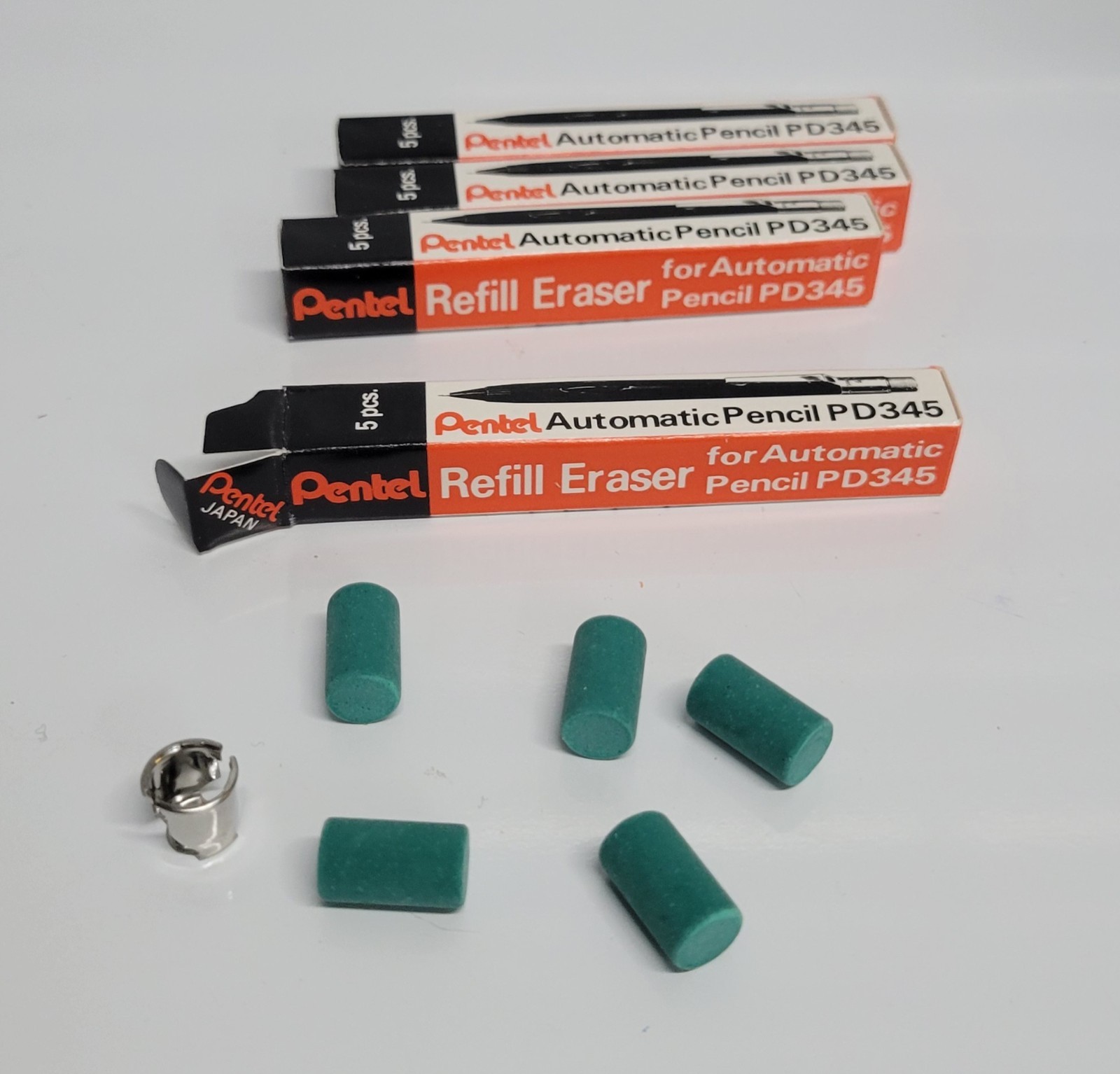 4 Pentel Eraser Refill for PD345 5 Green Erasers & Refill Holder in each box