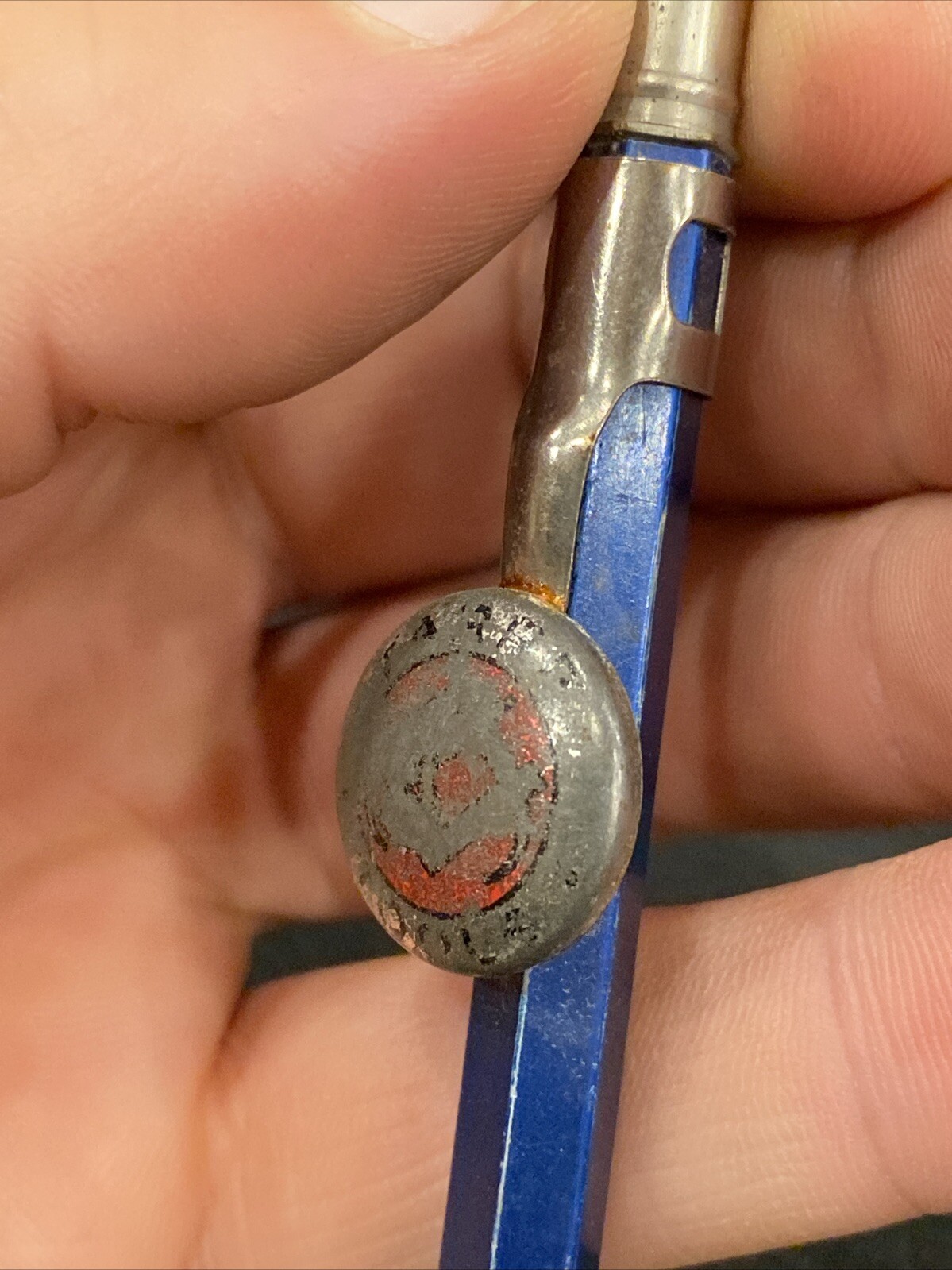VTG 1930’s SCRIPTO 4-47 Blue STARRETT TOOLS Advertising Button Mechanical Pencil