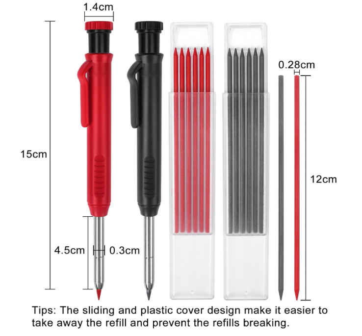 2 Pack Carpenter Pencils Mechanical Pencils with 12 Refills, Construction Pencil