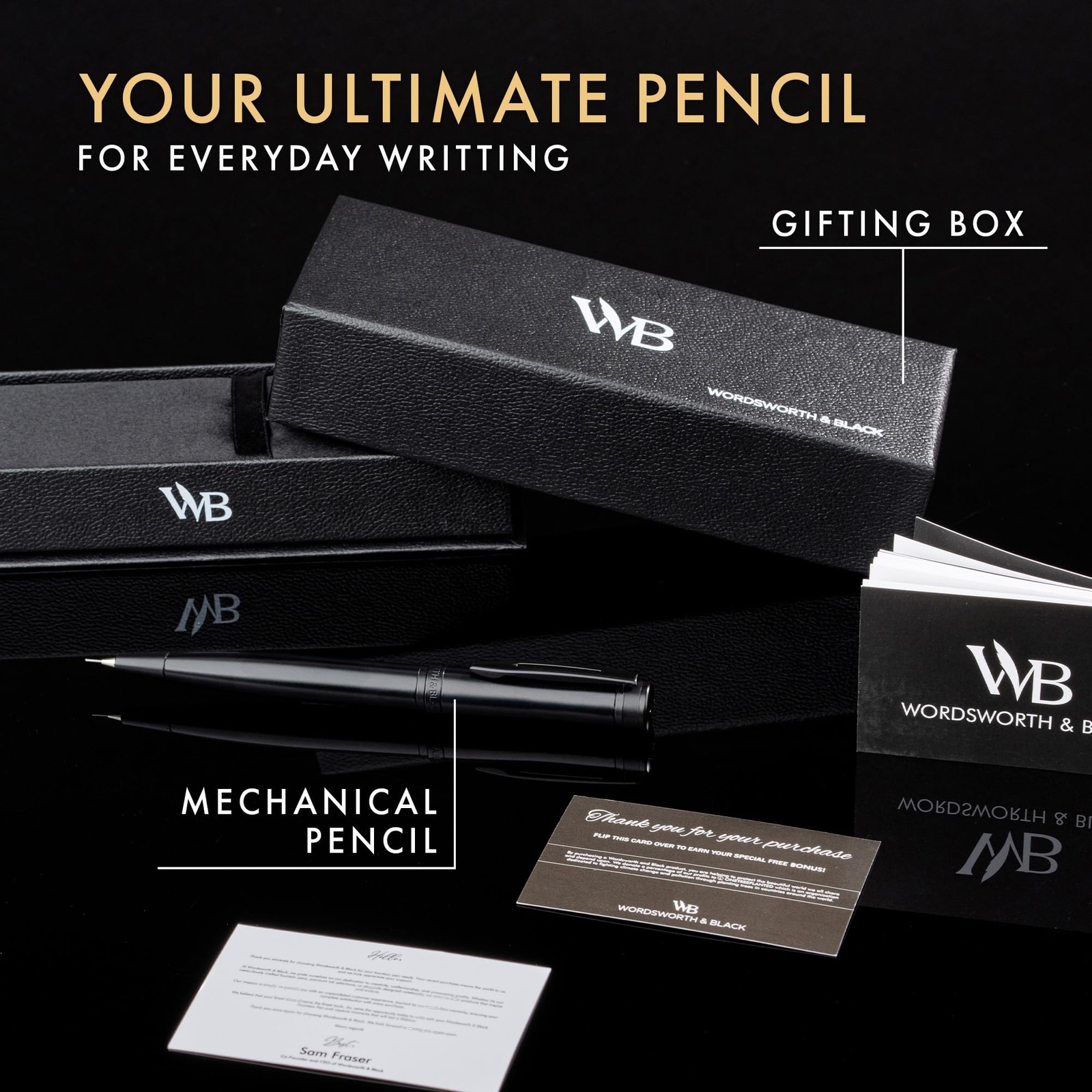 Wordsworth and Black Mechanical Pencil Graphite Lead- Stunning Luxury Metal P…