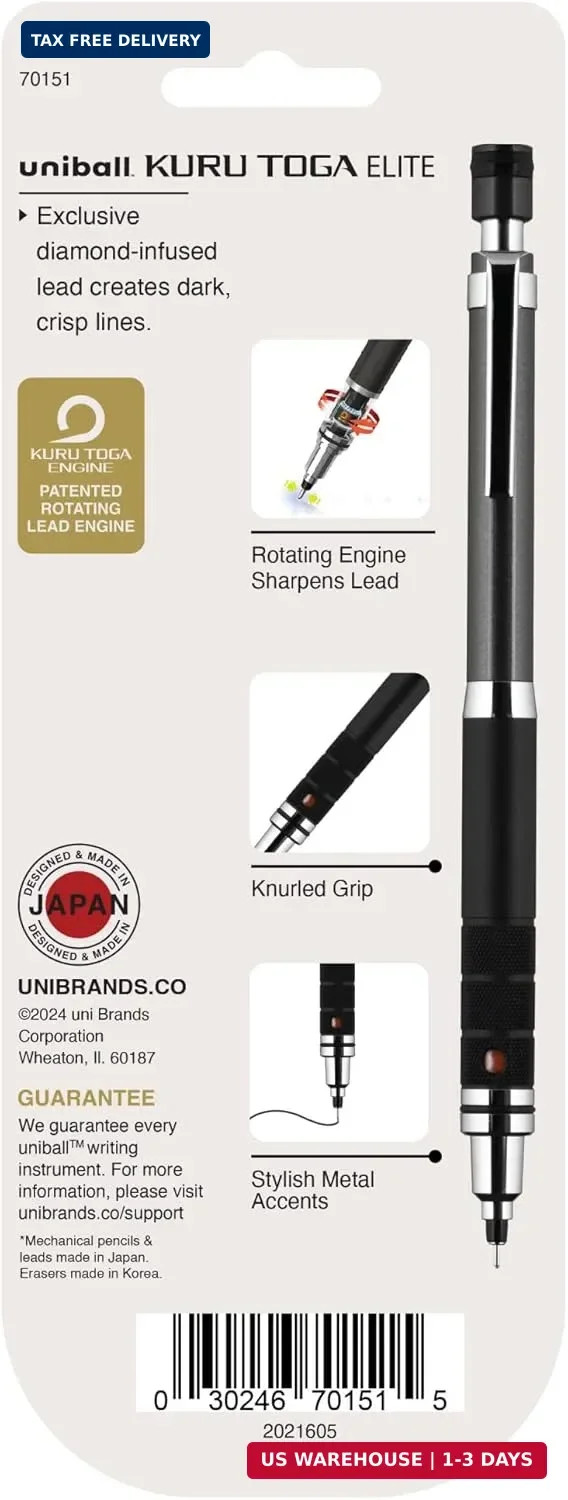 uniball Kuru Toga Elite Mechanical Pencil Starter Kit, 0.5mm, HB #2, Gun Metal B
