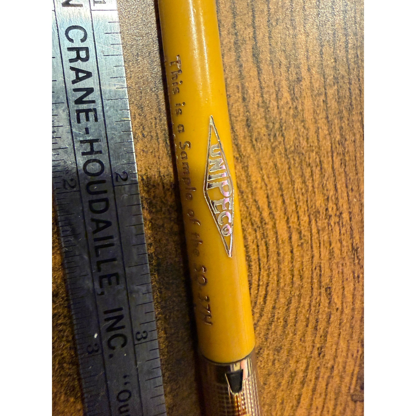 Vintage UNIPECO SQ 37H Mechanical Pencil Yellow Silver Sample Advertising
