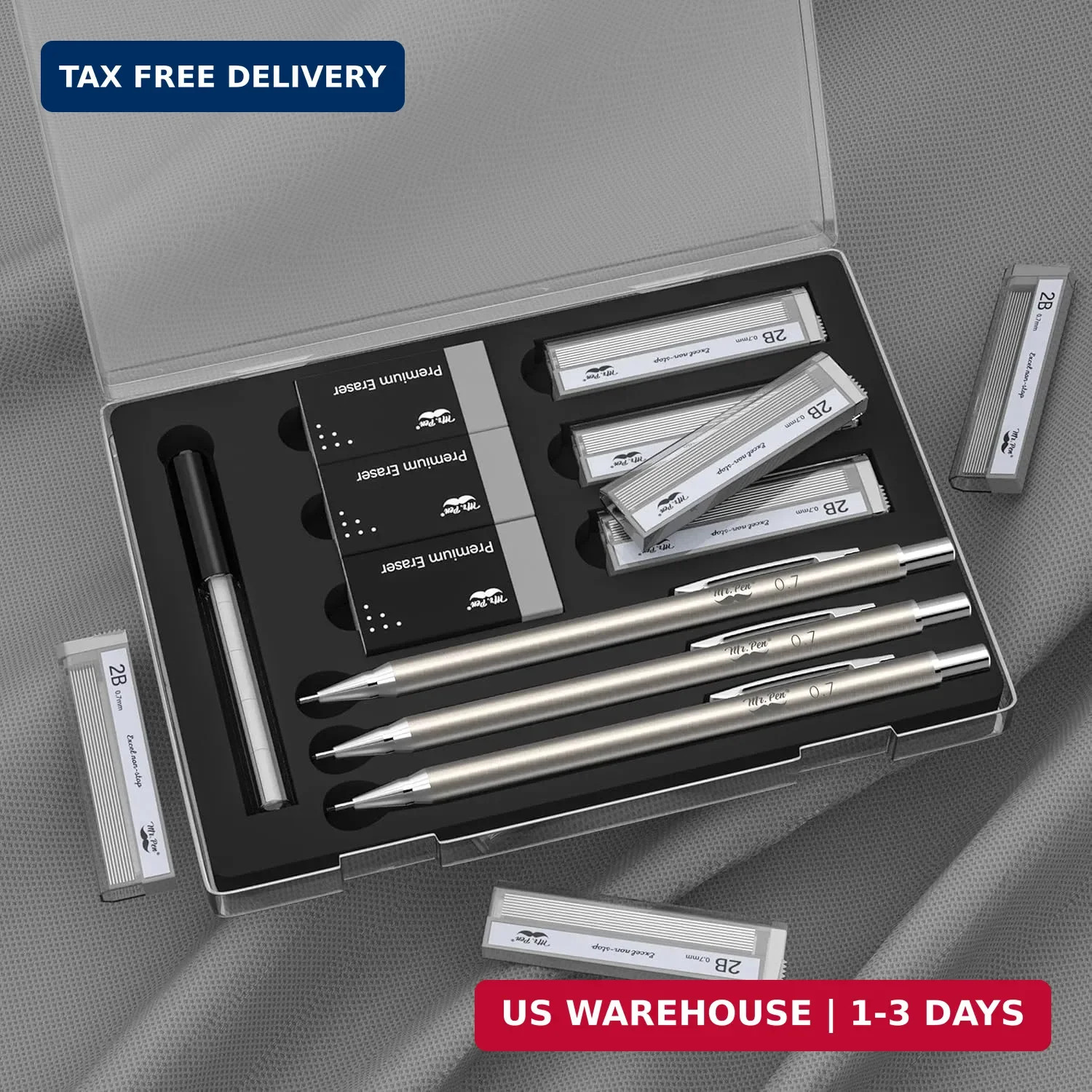 Mr. Pen- 0.7mm Metal Mechanical Pencil Set with Lead Refills & Erasers, 3 Pack,