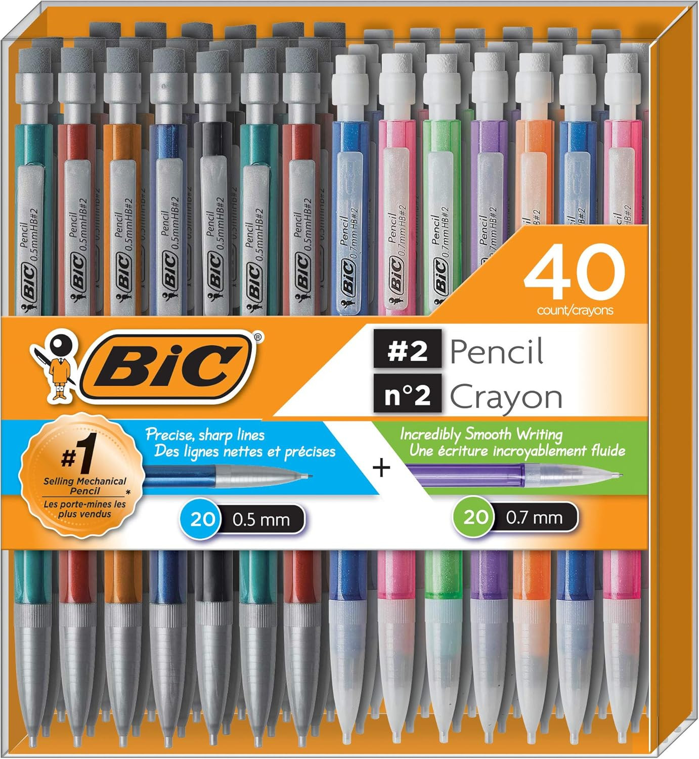 Mechanical Pencil #2 EXTRA SMOOTH, 40 Pack of Twenty 0.5Mm, and Twenty 0.7 Mm –