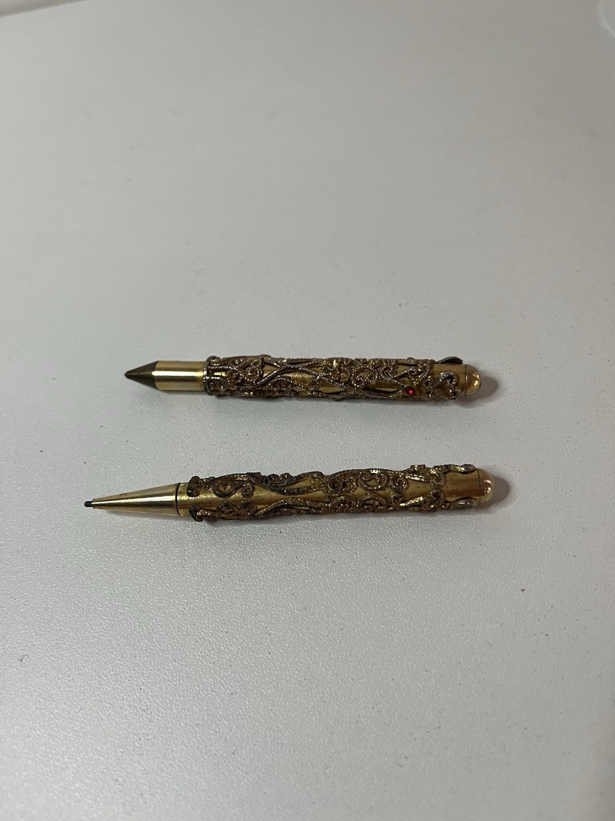 Vintage Brass Mechanical Pencils Set Twist Click 0.9mm Retractable Tip Lot of 2