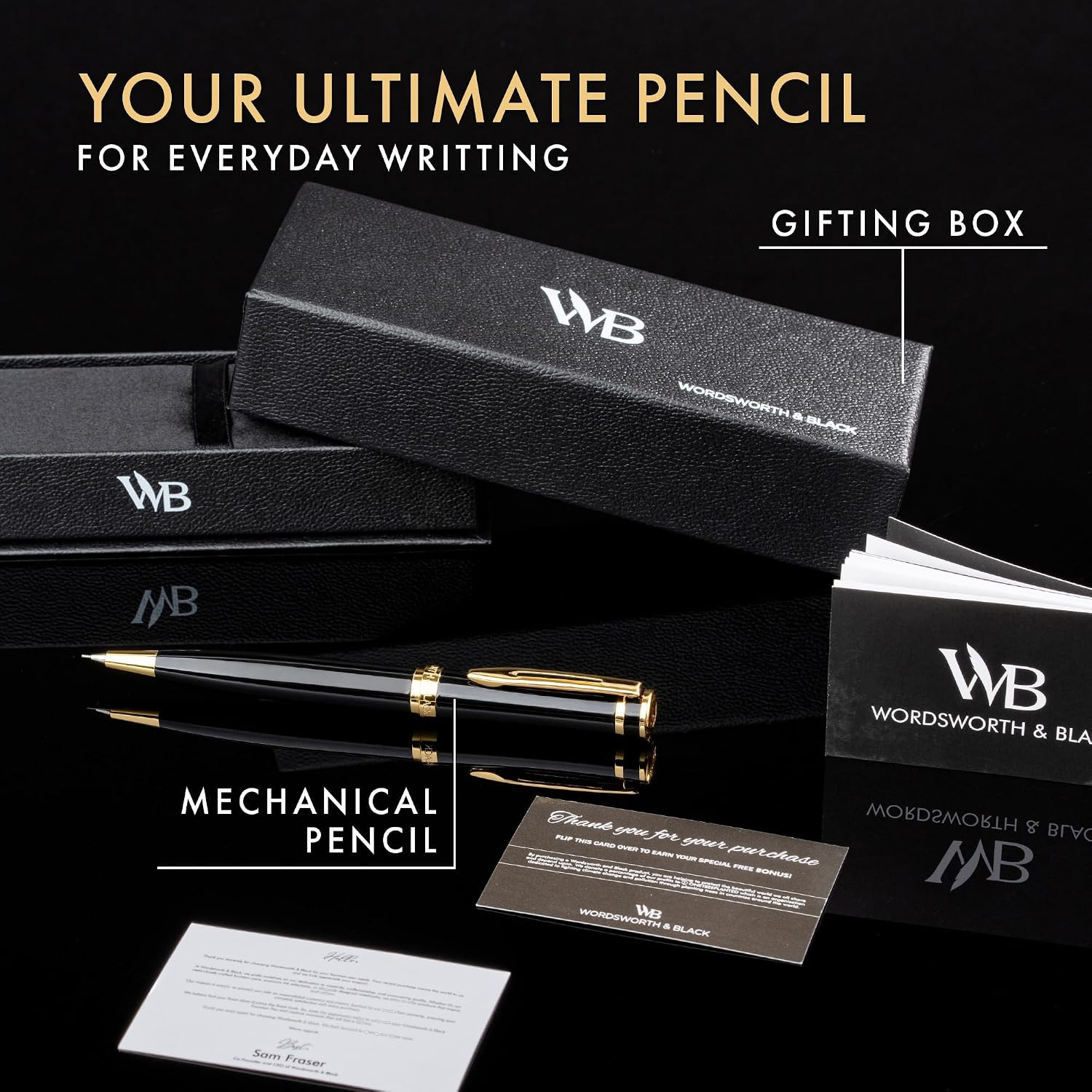 Wordsworth and Black Mechanical Pencil Graphite Lead- Stunning Luxury Metal Penc