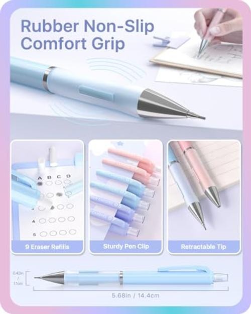 6PCS Cute Mechanical Pencil Set, 0.5mm & 0.7mm with 360PCS Lead 0.5mm+0.7mm