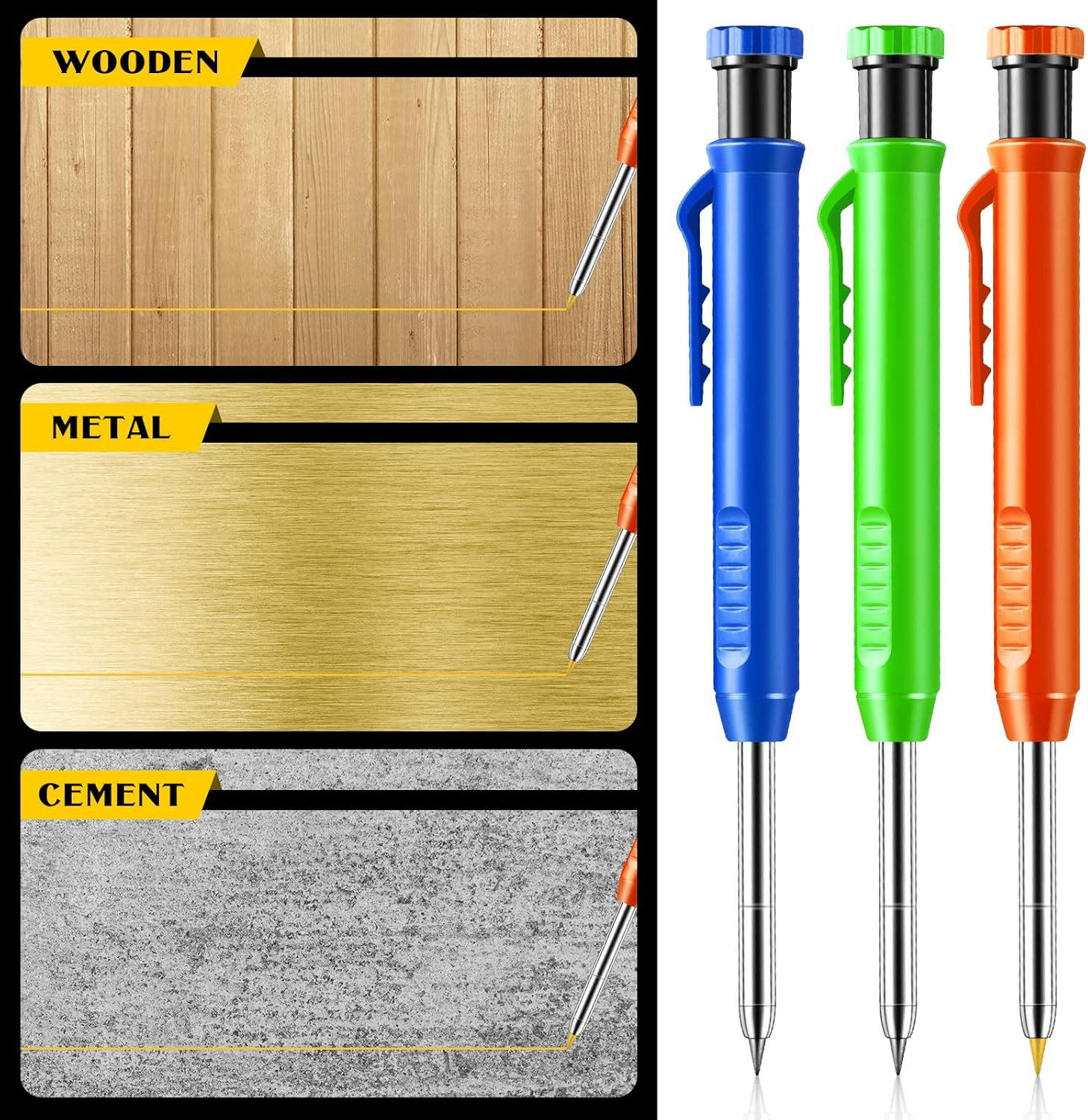10 Pcs Solid Carpenter Pencils with 60 Pcs 2.8mm Refills Long Nosed Deep Hole Me