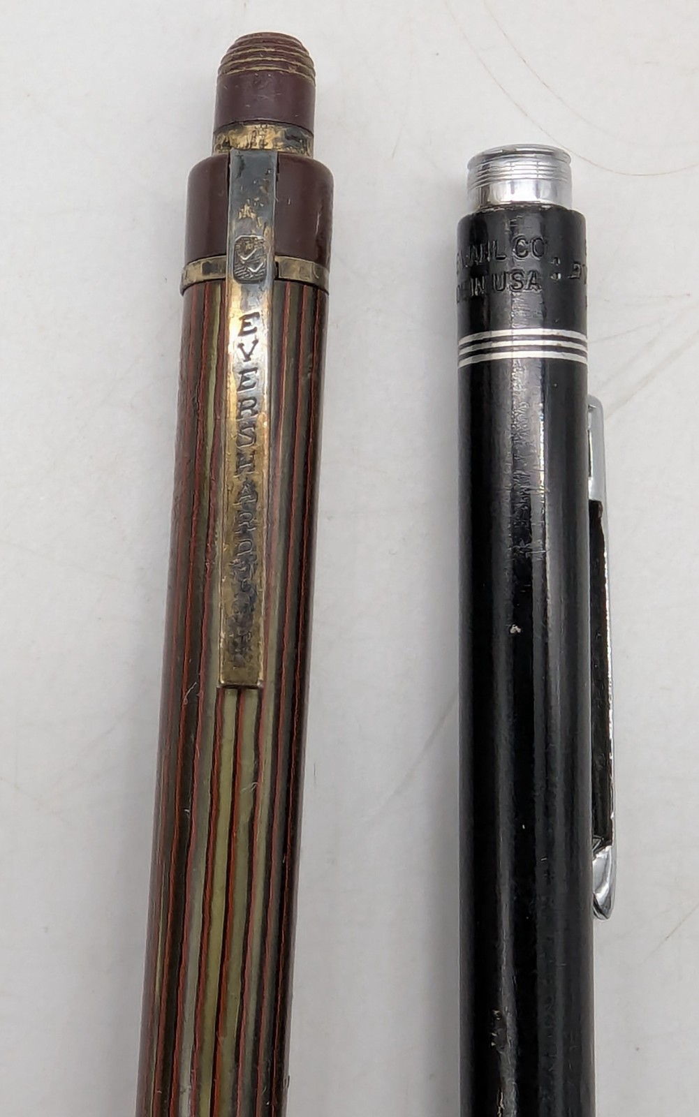 2 Vtg Wahl Eversharp Mechanical Pencils Black & Burgundy Gold Striped