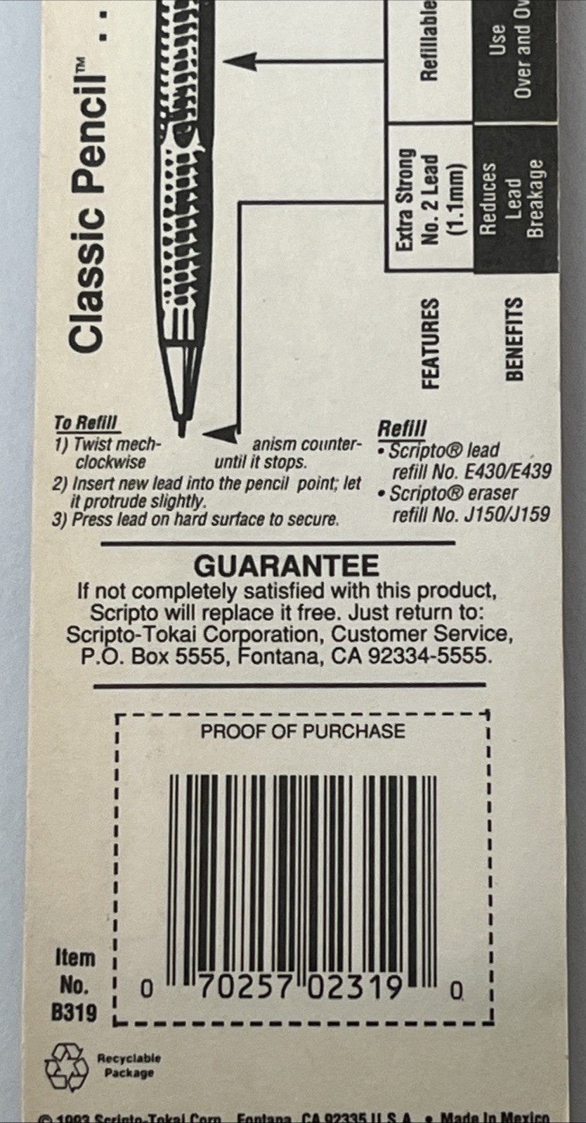 1993 Scripto Classic Combo Twist Mechanical Pencil 1.1 mm 02319 with Refill Red