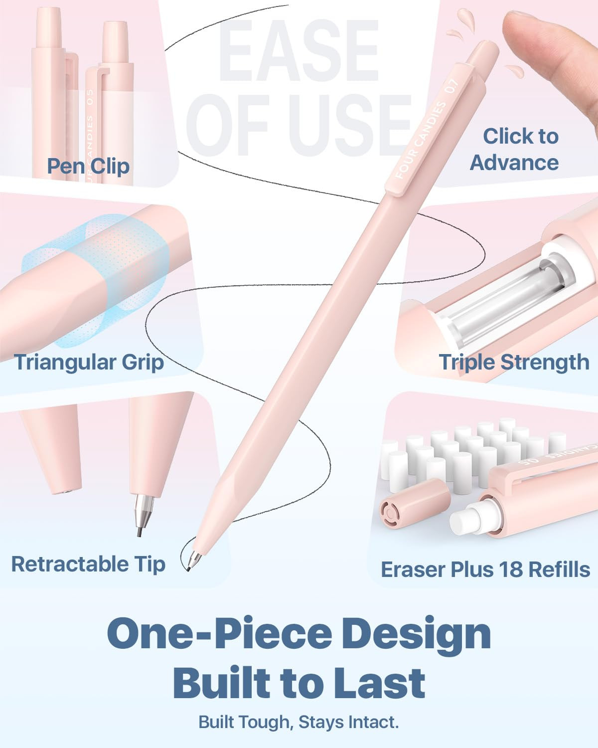 Mechanical Pencil Set, with 0.5 & 0.7mm Lead Refills (HB & 2B), Pastel Eraser…