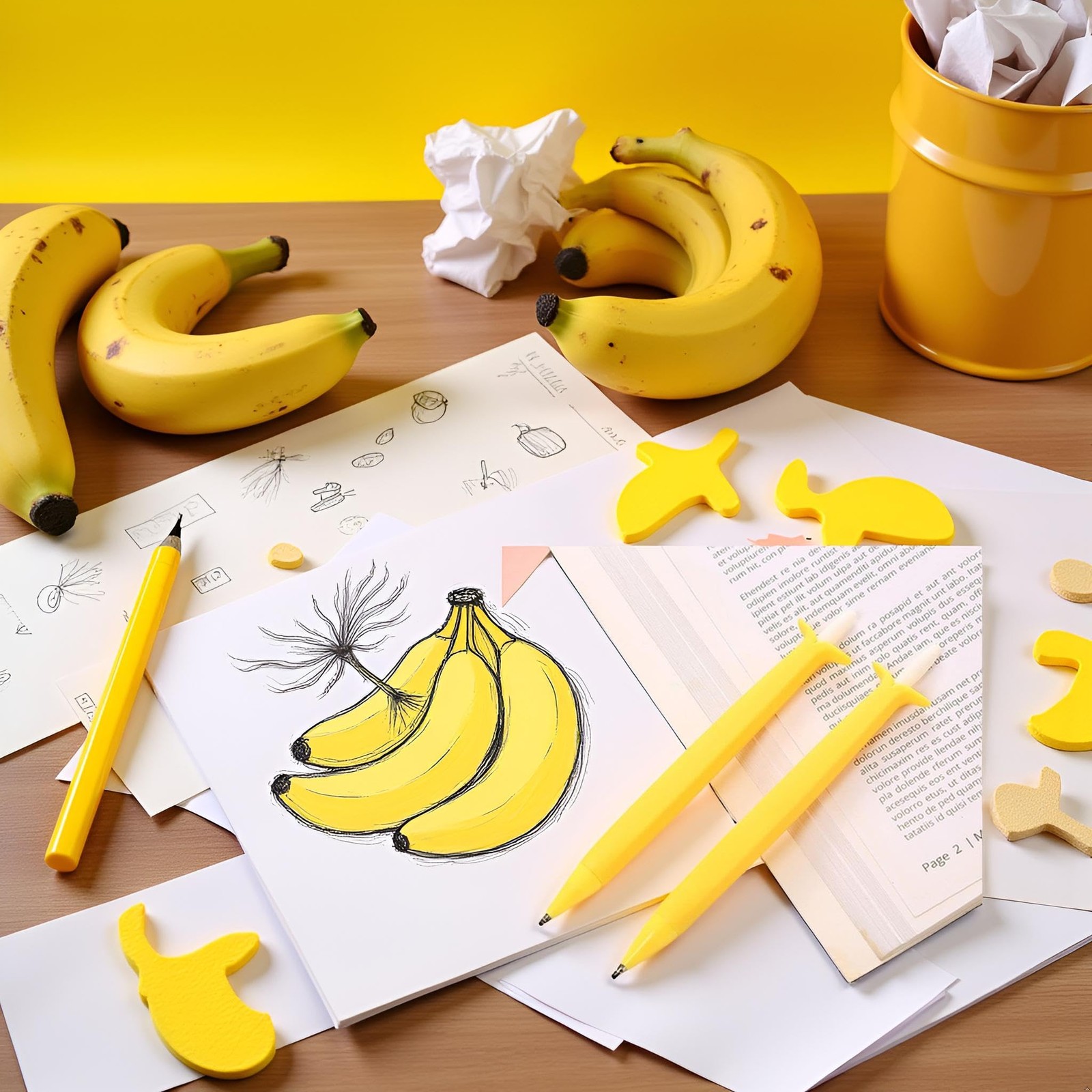 2Pcs Yellow Banana Fruit Cute Writing Supplies Kids Gifts Drawing Students Me…